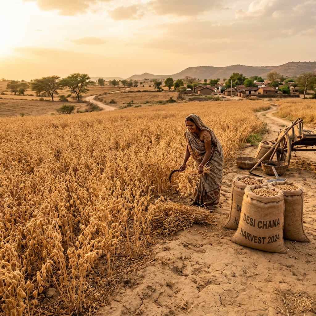 भारतीय खेत में चने की कटाई