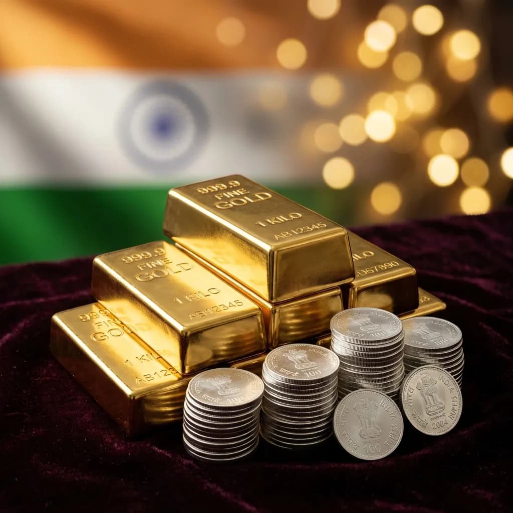 सोने के बिस्कुट और चांदी के सिक्के