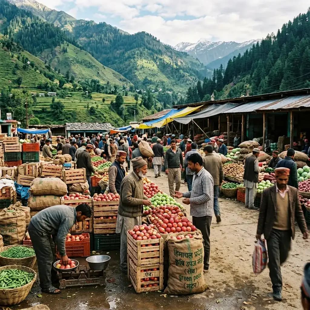 मंडी, हिमाचल प्रदेश में हलचल भरा थोक बाज़ार
